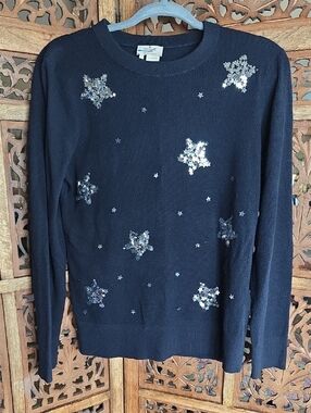 Kate Spade Black Sequin Star Crewneck Sweater Size M